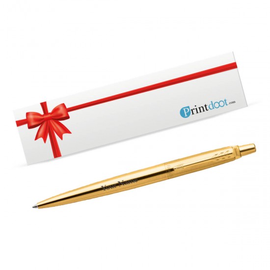 Printdoot Personalized Pen with Name, Customized Parker Jotter GT Ball Pen, Gold with Metal Box Name Engraved on Both, Stainless Steel (1 Unit, Ink Color - Blue)