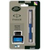 Parker Vector Metallix Fountain Pen (F) Blue with Quink Ink Bottle