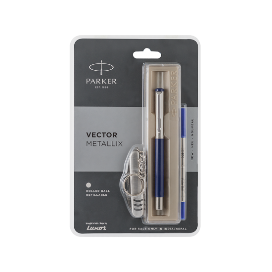 Parker Vector Metallix Roller Ball Pen CT (Blue) + Swiss Knife