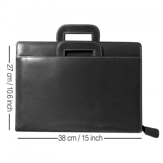 Printdoot.com Leatherette PU Material File & Folder for Holding Official Document, Certificate | Black Color | with 20 Leafs Fix | with Handle | Size B4