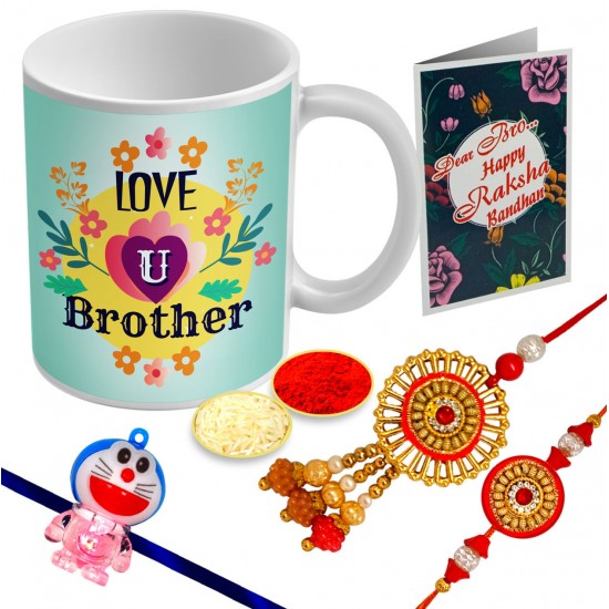 Printdoot.com Designer Rakhi combo for Bahiya Bhabhi Child - Lumba Pair Set with Child Rakhi, Roli Chawal and Ceremic mug (LoveYouBro)